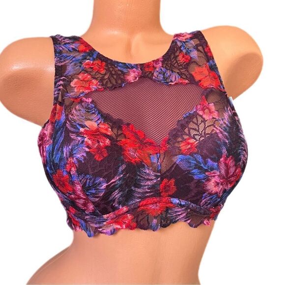 Victorias Secret Pink Push Up Padded High Neck Mesh Lace underwire bralette bra - Picture 8 of 9
